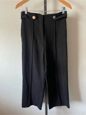 Zara Gold Crest Button Front Sailor Wide Leg Pants Trousers High Rise Size Small